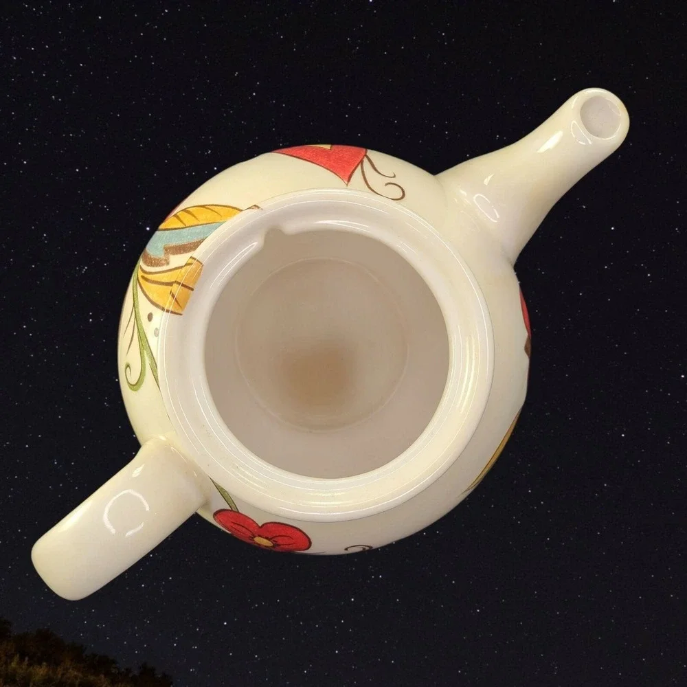 Pier 1 One Import Teapot With Lid Carynthum‎ Contemporary Floral Red Gold Green